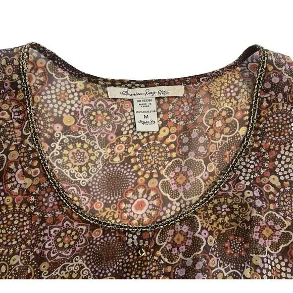 American Rag Cie Womens Top Sheer Floral Blouse Boho Fairy Coquette Cottage Sz M - Picture 13 of 13